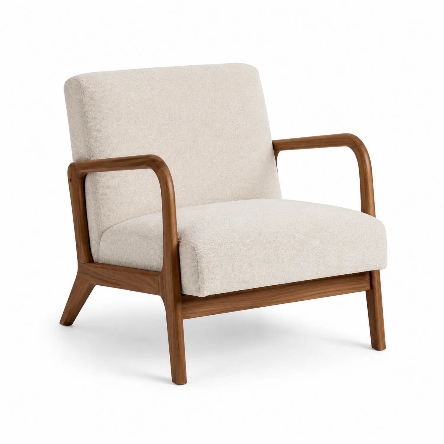 Fauteuil en tissu beige cadre en bois