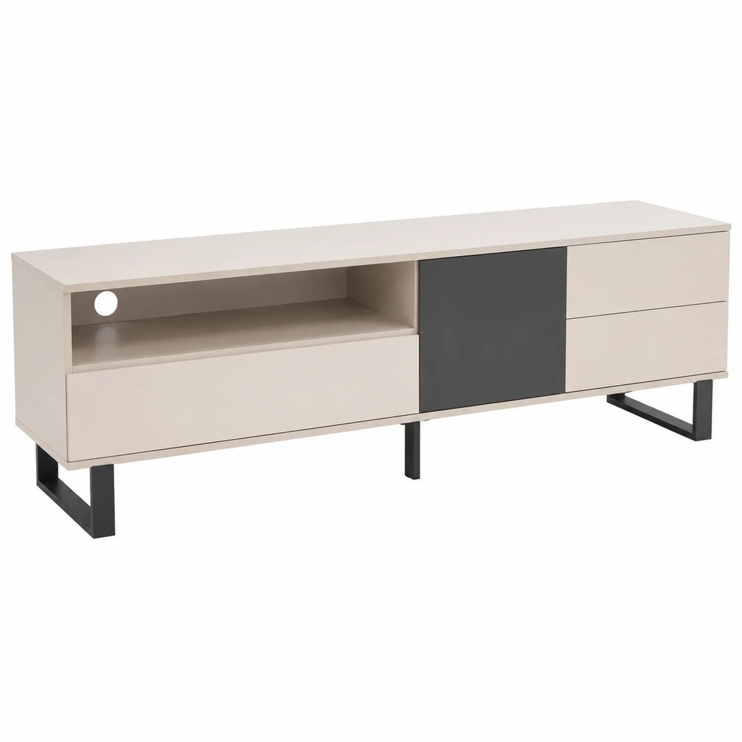 Meuble TV en bois MDF Beige et Gris 140x40x45 cm