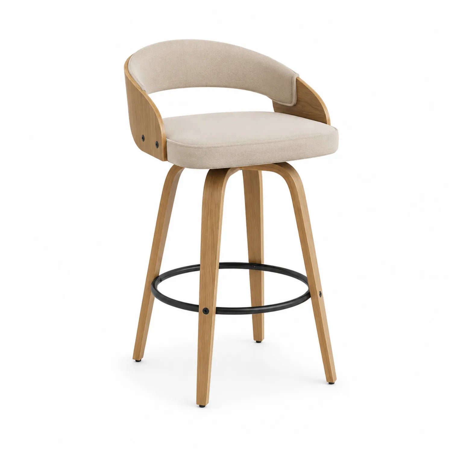 Tabouret de bar en bois et tissu Beige