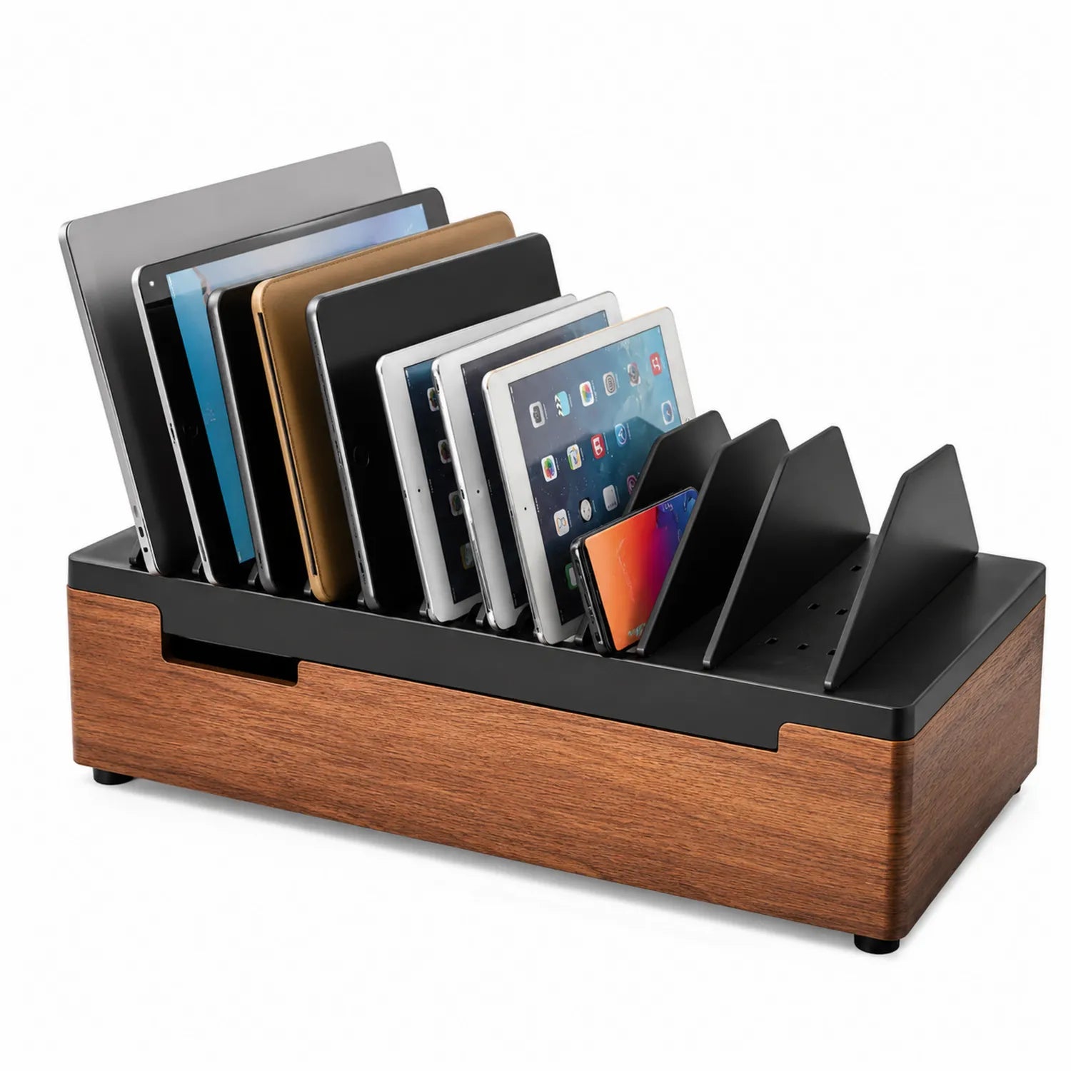 Organisateur de tablettes en bois et métal noir 10 compartiments