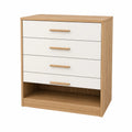 Commode en bois MDF avec 4 tiroirs blanc et chêne clair 80x40x90cm