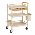 Chariot de Rangement en Métal et Bois à 3 Niveaux Beige avec Roulettes
