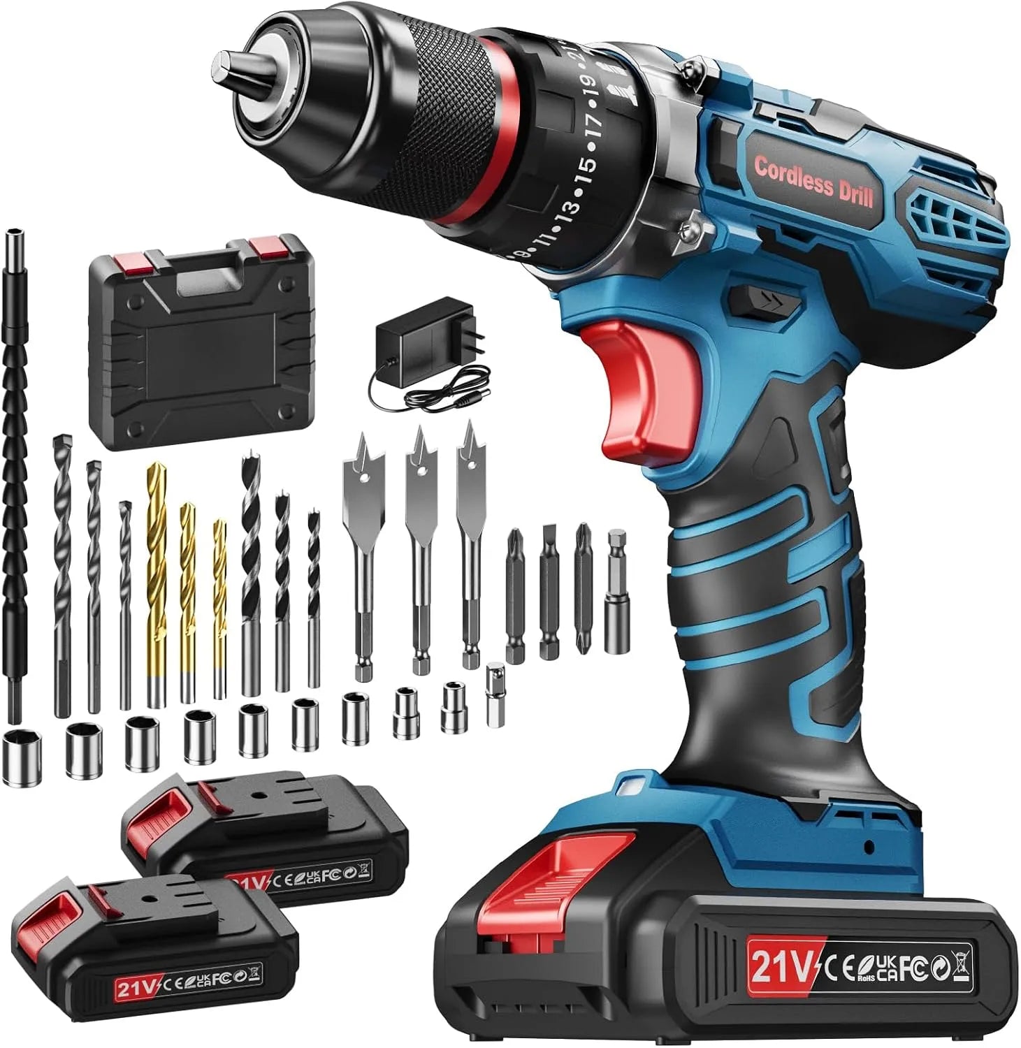 Perceuse à percussion: sans fil, affichage LED, 29 Pièces, 21V, 2,0Ah, 45Nm