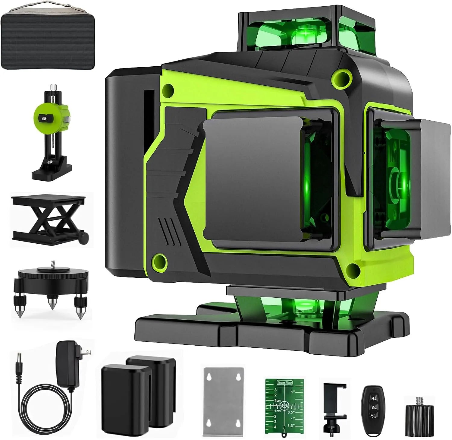 Niveau laser et laser lignes croisées – IP54, auto-nivelant, technologie 3D/4D, pivotant, avec télécommande, pour l'entretien automobile, vert
