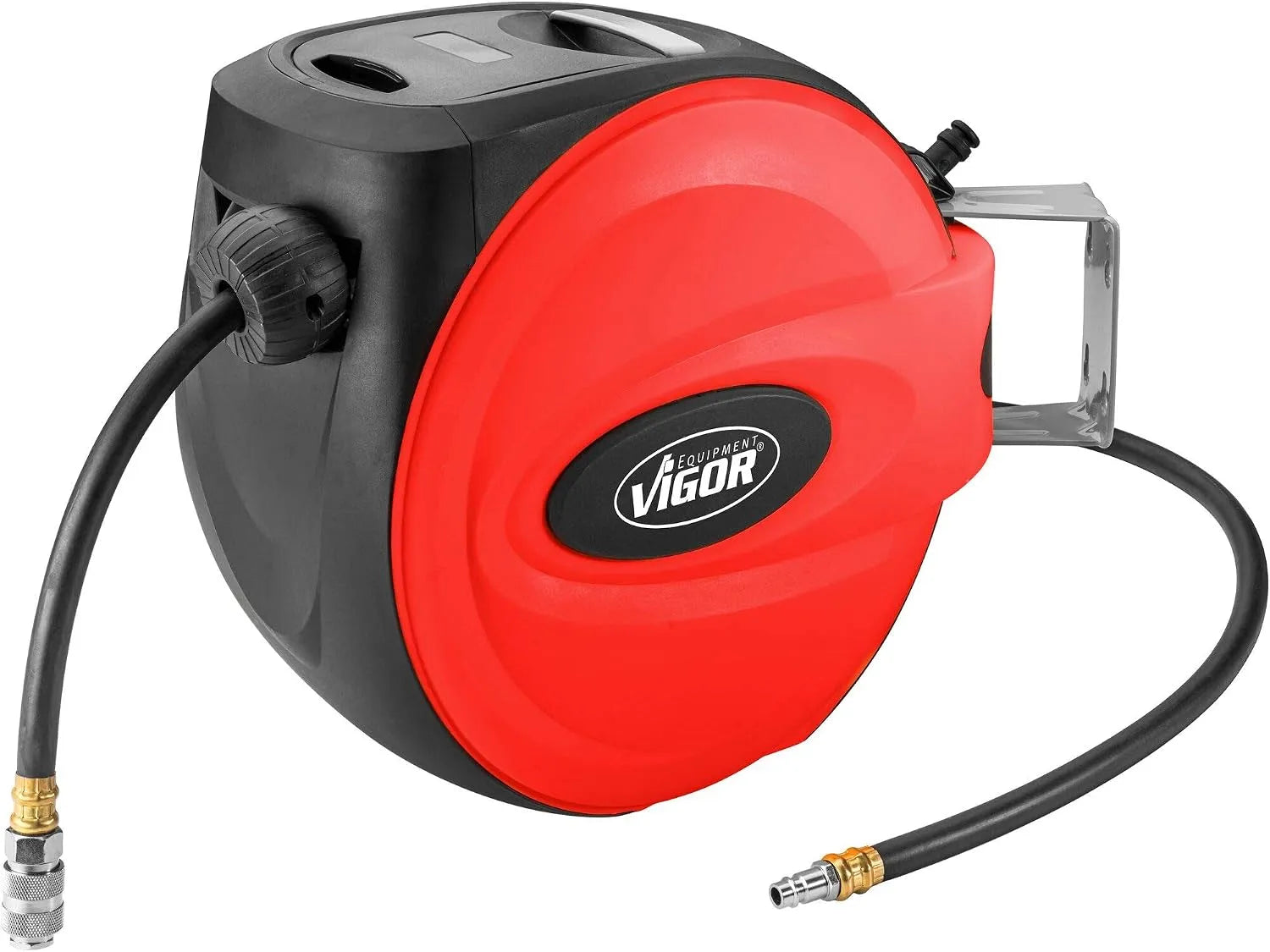 VIGOR V7143-10 Enrouleur de tuyau d'arrosage et dévidoir mural, 10 mm, 15 m, avec arrêt automatique, montage mural