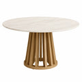Table ronde en céramique et bois 120 cm Blanc et Chêne