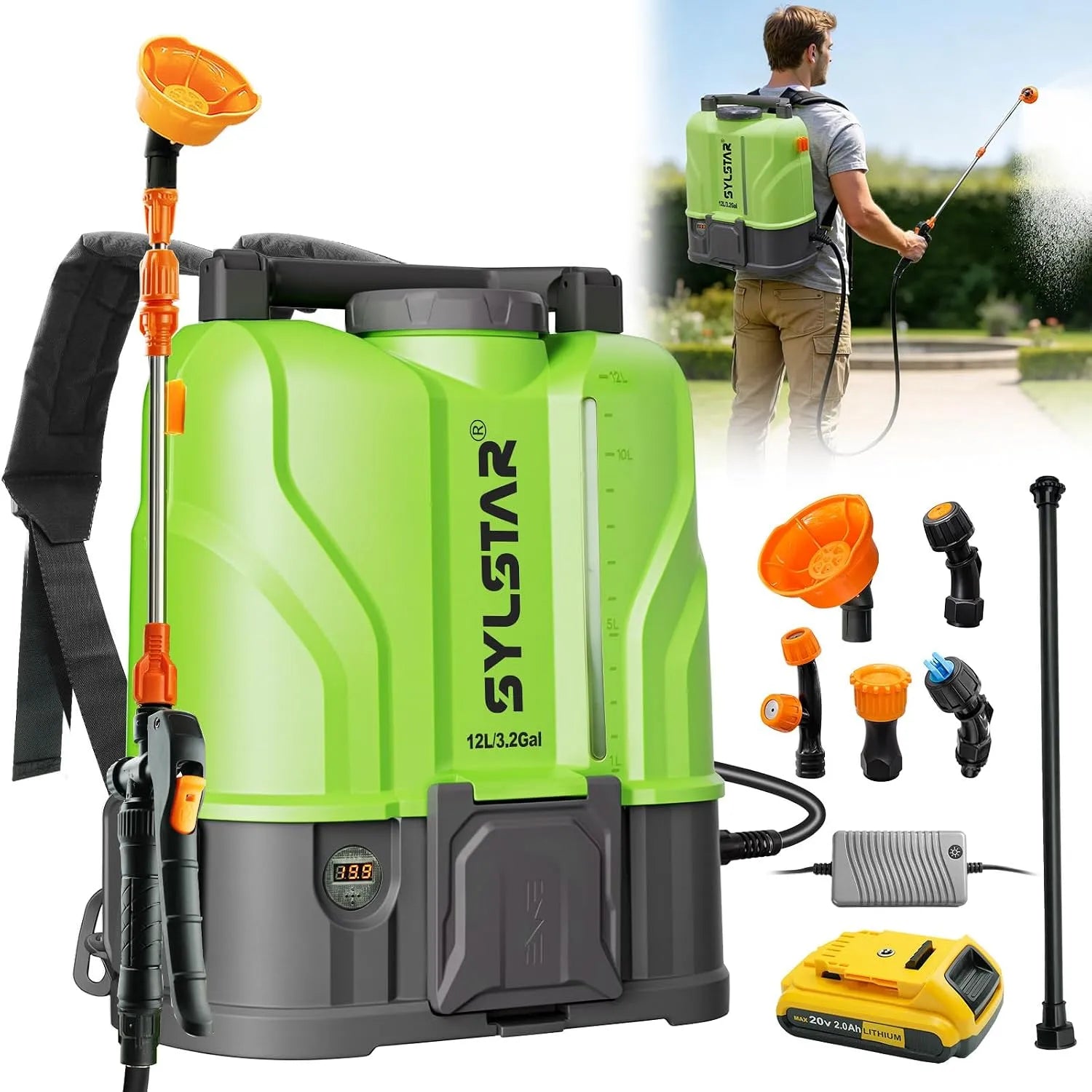Pulvérisateur à pression et pulvérisateur dorsal, 7Bar, 18V, pour l'arrosage du jardin, 12L