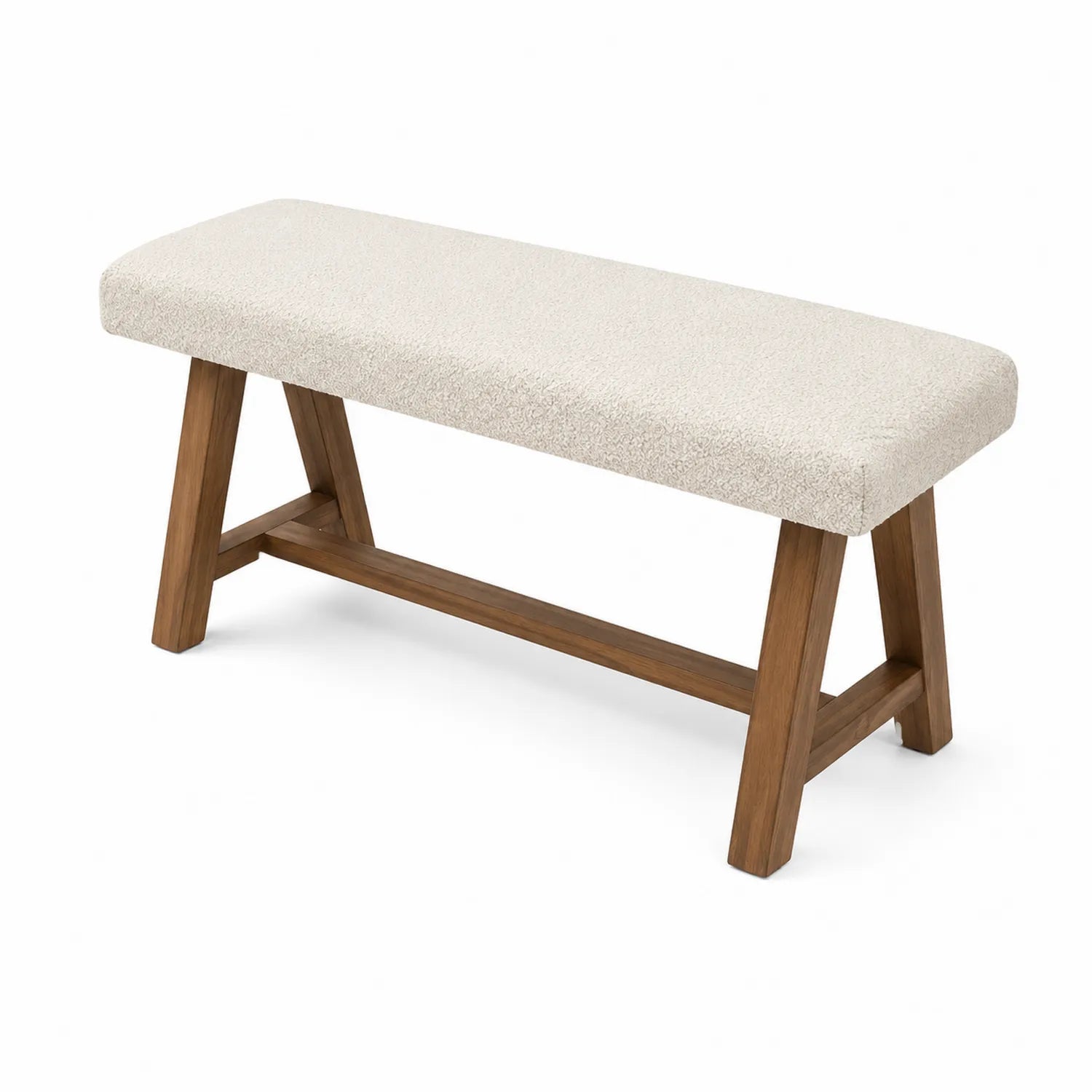 Banc en Bois et Tissu Bouclé Beige 120x35x45cm