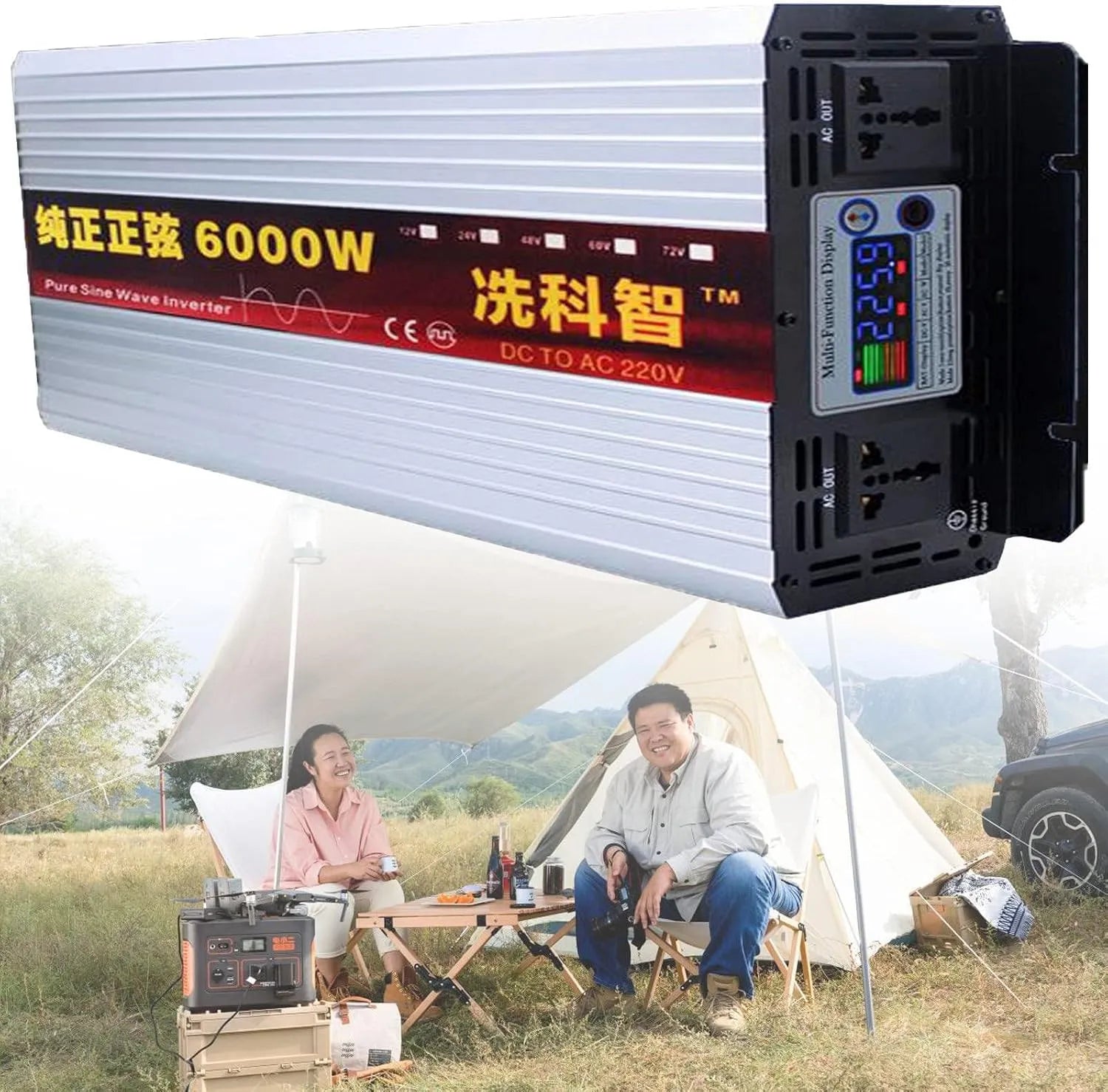 Convertisseur CC-CA et convertisseur de tension, 5000w, onde sinusoïdale pure, avec affichage numérique, 6000W, 230V, 240V