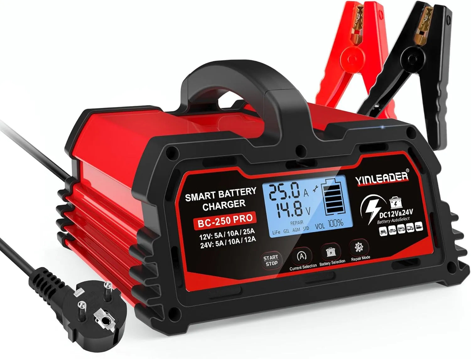 LiFePO4 Chargeur intelligent de batterie et chargeur d'entretien, 12V, 24V, 25A, 12A, pour véhicule et alimentation mobile