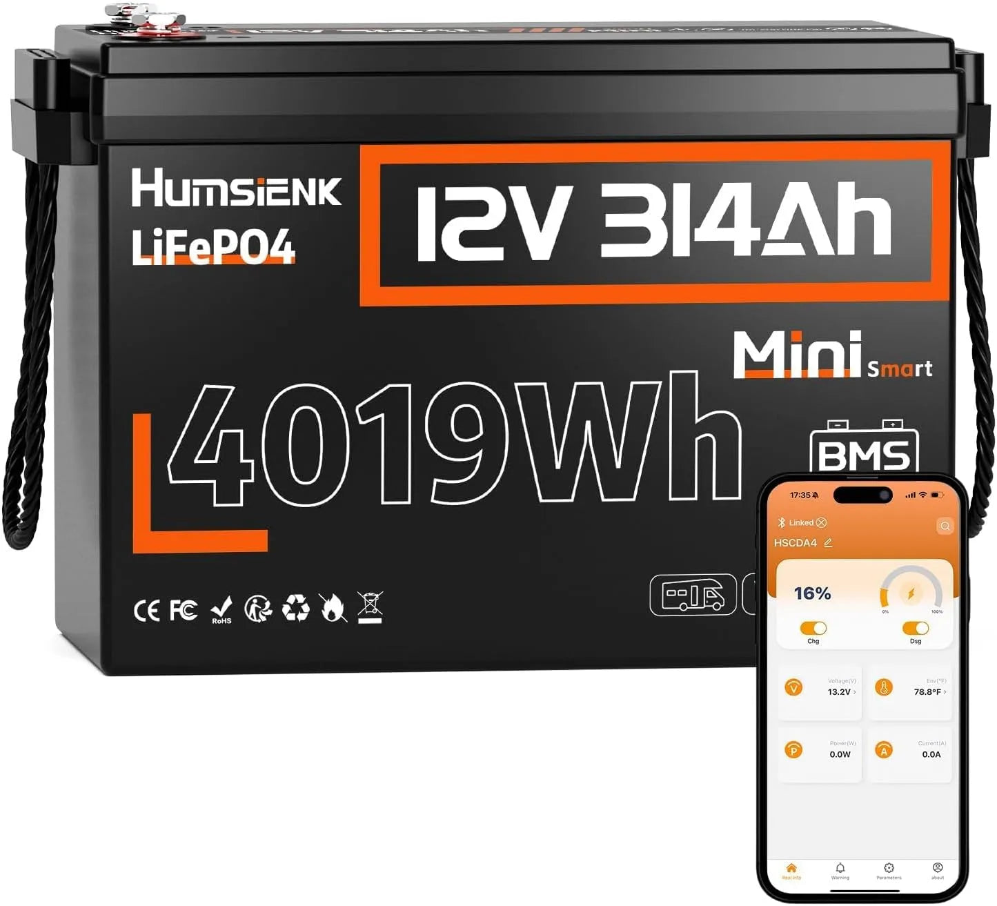 LiFePO4 Batterie lithium LiFePO4 et batterie solaire à décharge profonde, 314Ah, 4,19 kWh, pour camping et camping-car, alimentation solaire, avec BMS