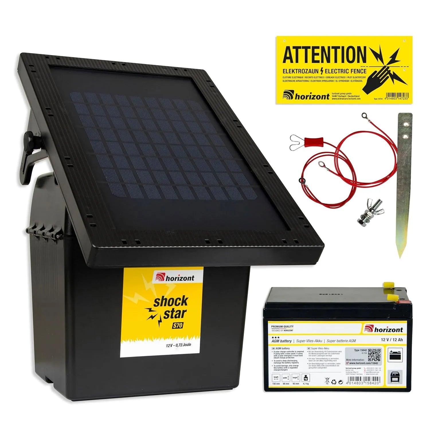 électrificateur solaire avec panneau 10W et batterie 12Ah, clôture électrique pour animaux jusqu'à 12 km