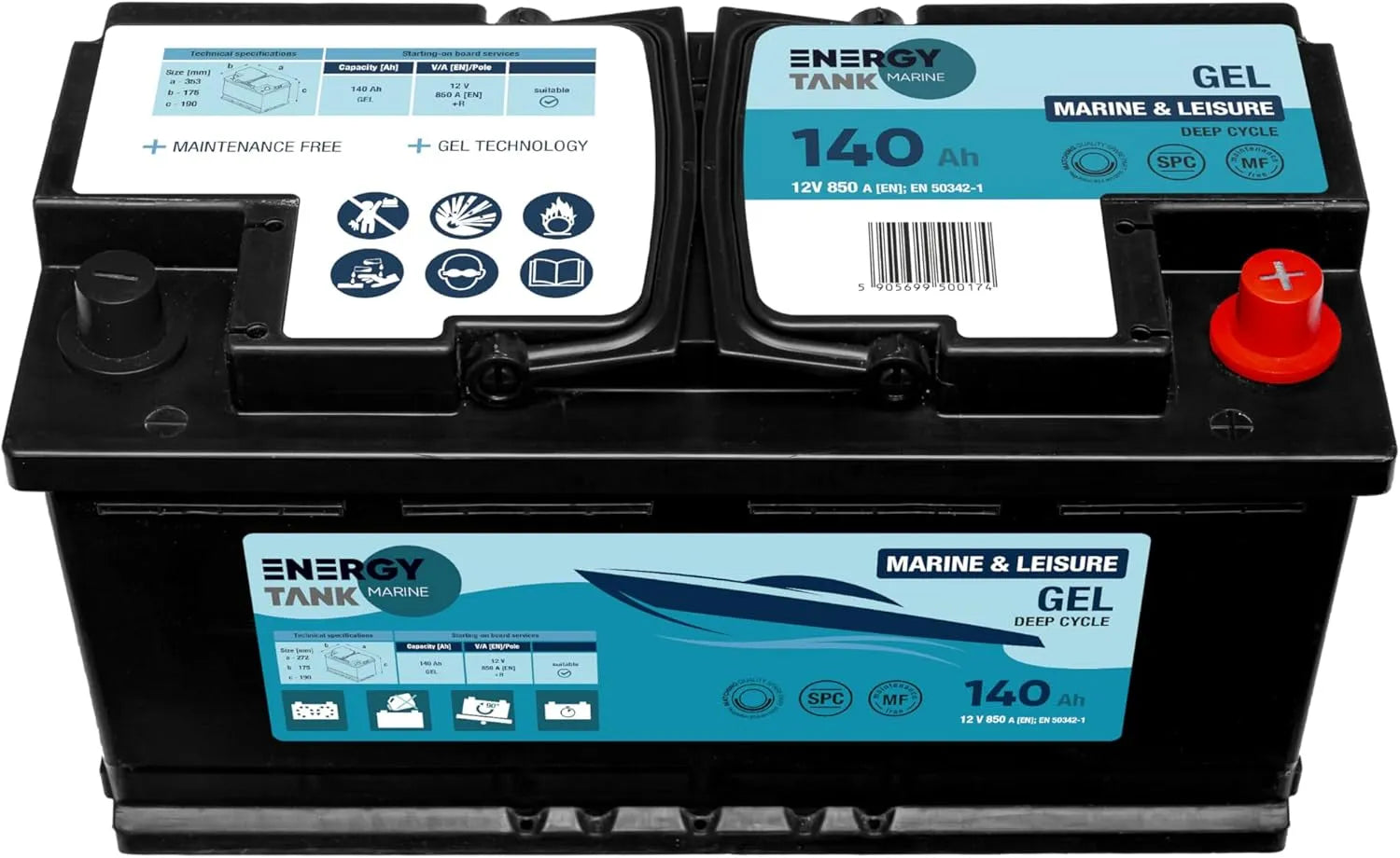 Batterie à décharge profonde et batterie solaire et loisirs, 140 Ah, 12V, pour bateau et alimentation marine