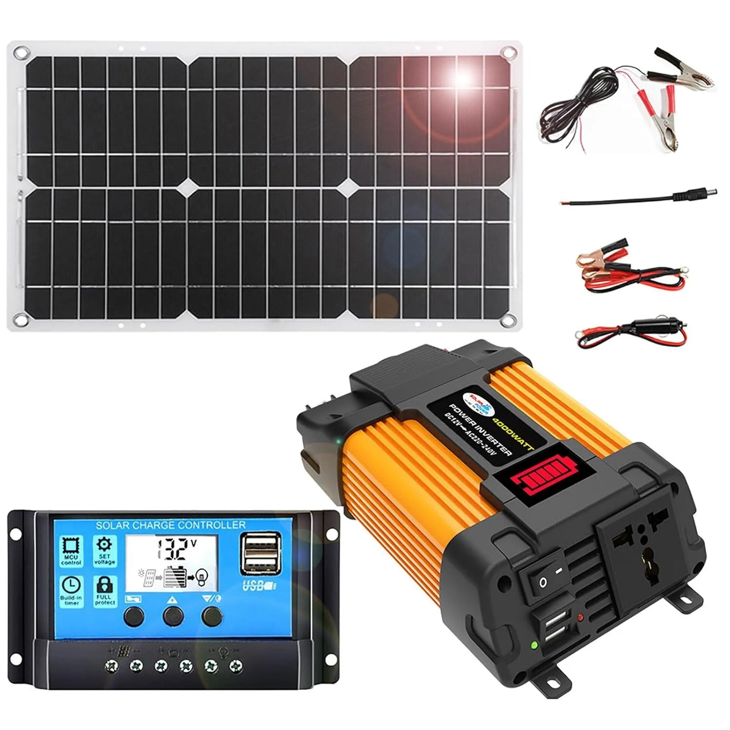 Kit solaire portable et ensemble de charge solaire, 4000 W, alimentation solaire, avec affichage numérique, 18 W, 110V, 30 A