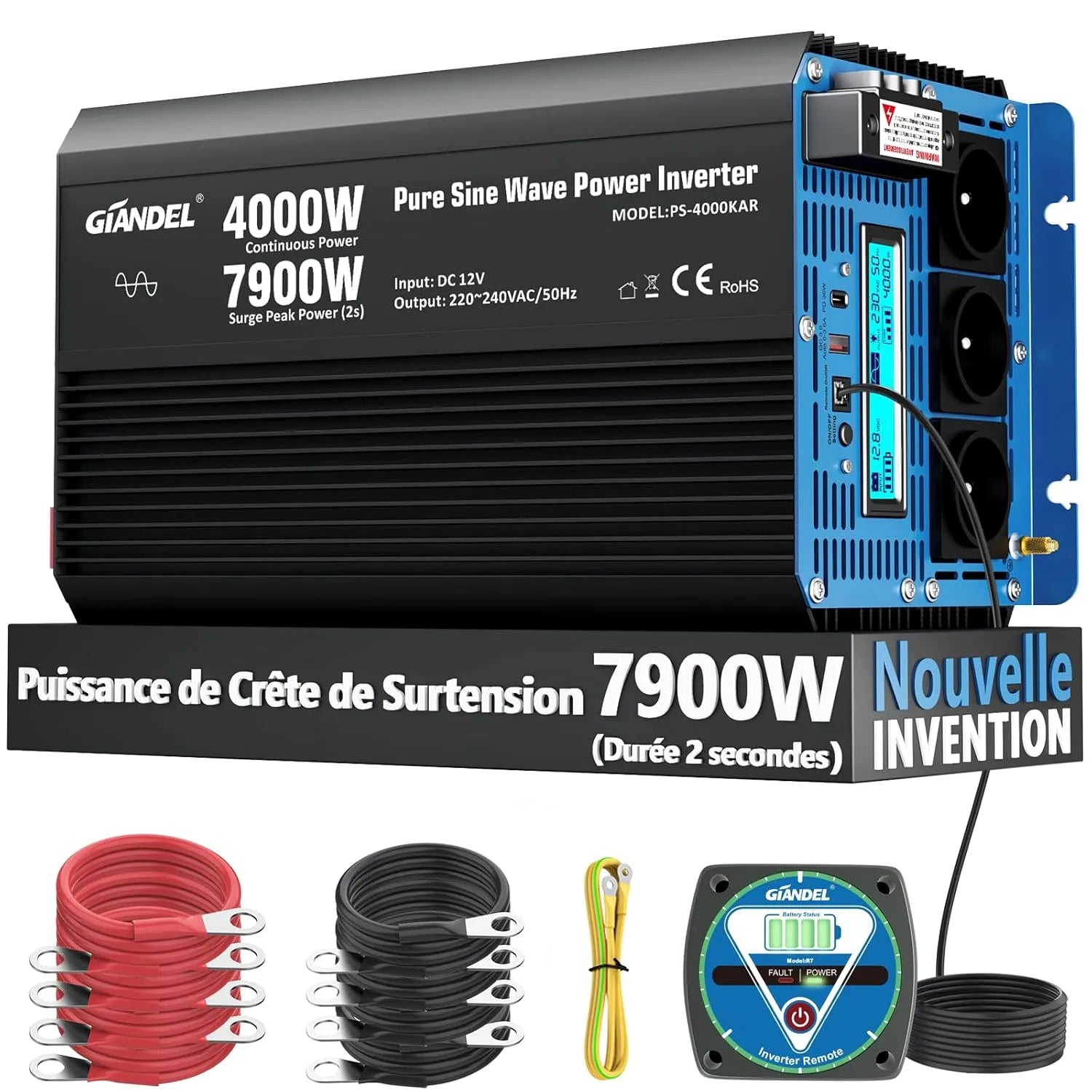 Convertisseur CC-CA et convertisseur de tension, alimentation solaire, 4000W, 7900W, 12V, 220V, onde sinusoïdale pure