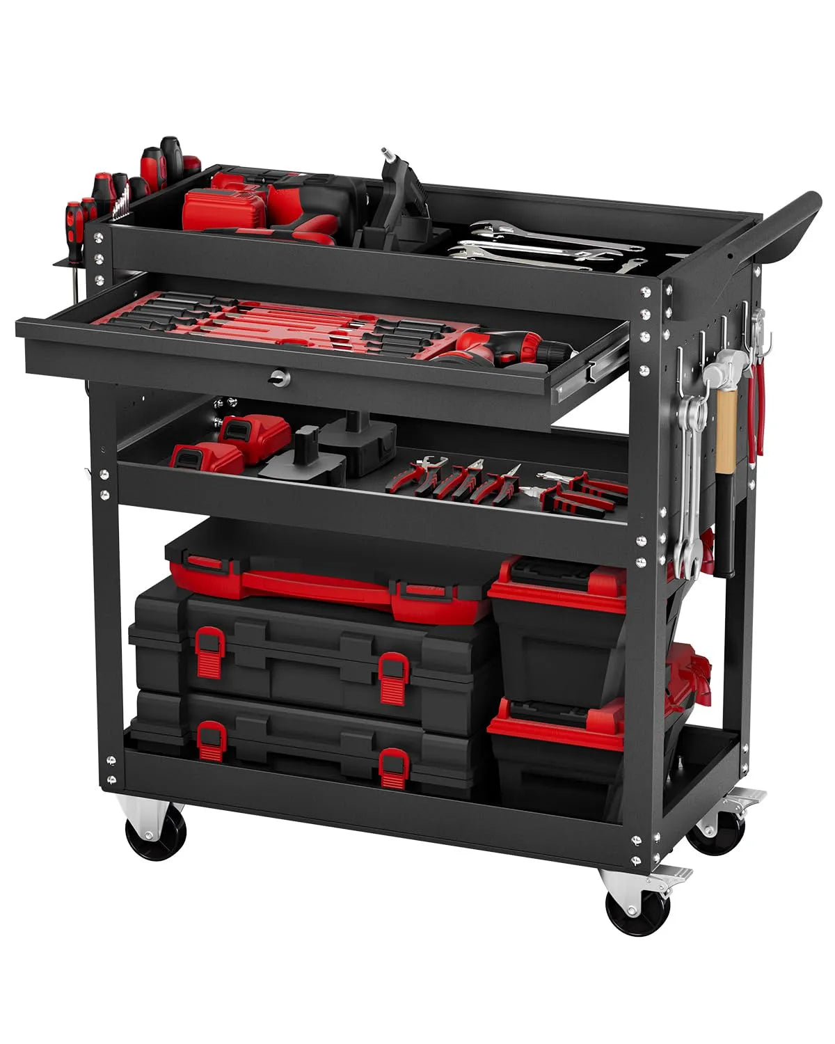VEVOR Servante d'atelier et chariot à outils – avec panneau perforé, format mobile, avec rangement, avec tiroirs, 4 Niveau ×, 160 kg