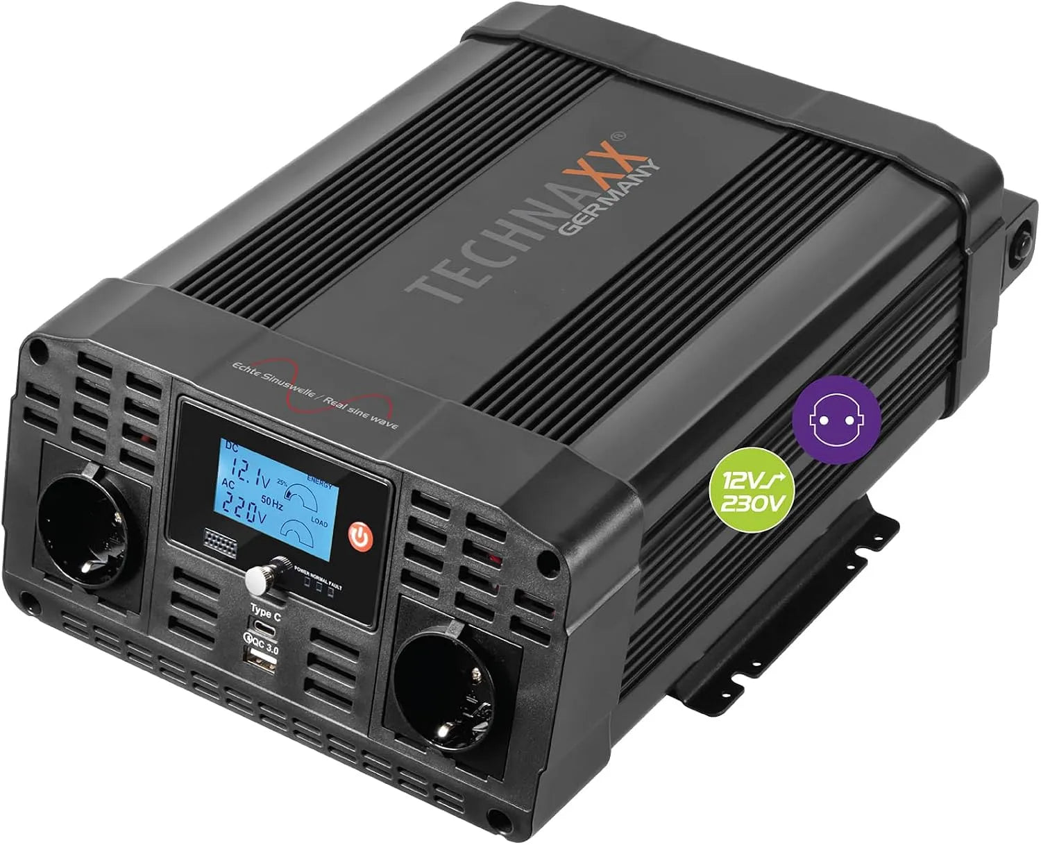 TE22 Convertisseur CC-CA et convertisseur de tension, 2000W, 4000W, 12V, 230V, onde sinusoïdale pure, avec USB-C