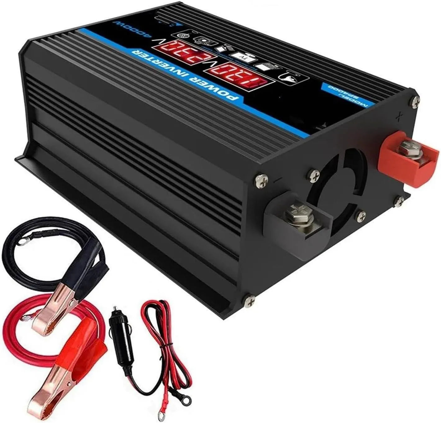 Convertisseur CC-CA et convertisseur de tension, avec affichage numérique, 4000W, 12V, 220V, 110V, pour véhicule et alimentation mobile