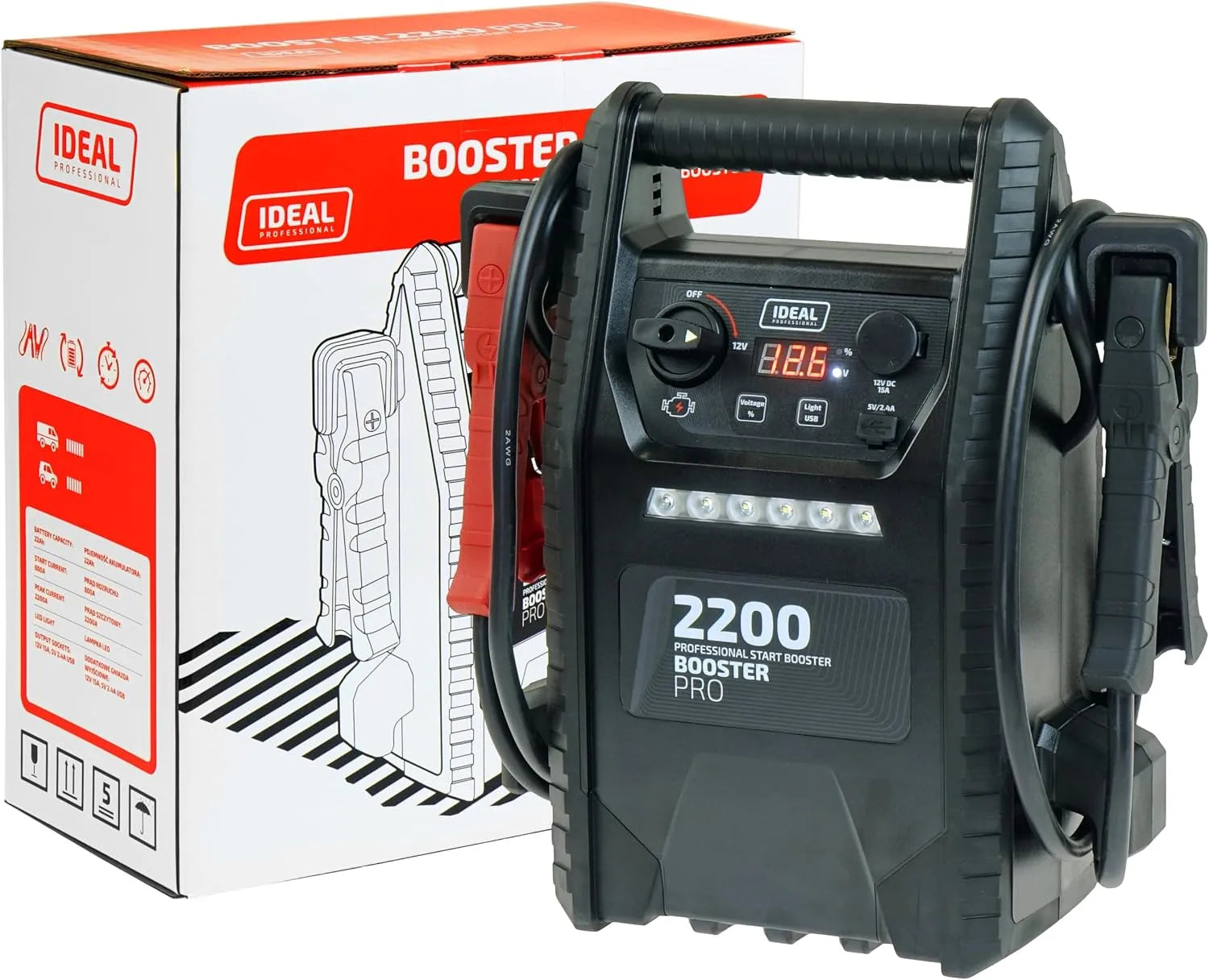 Booster de démarrage automobile et démarreur de batterie, 12 V, 2200 A