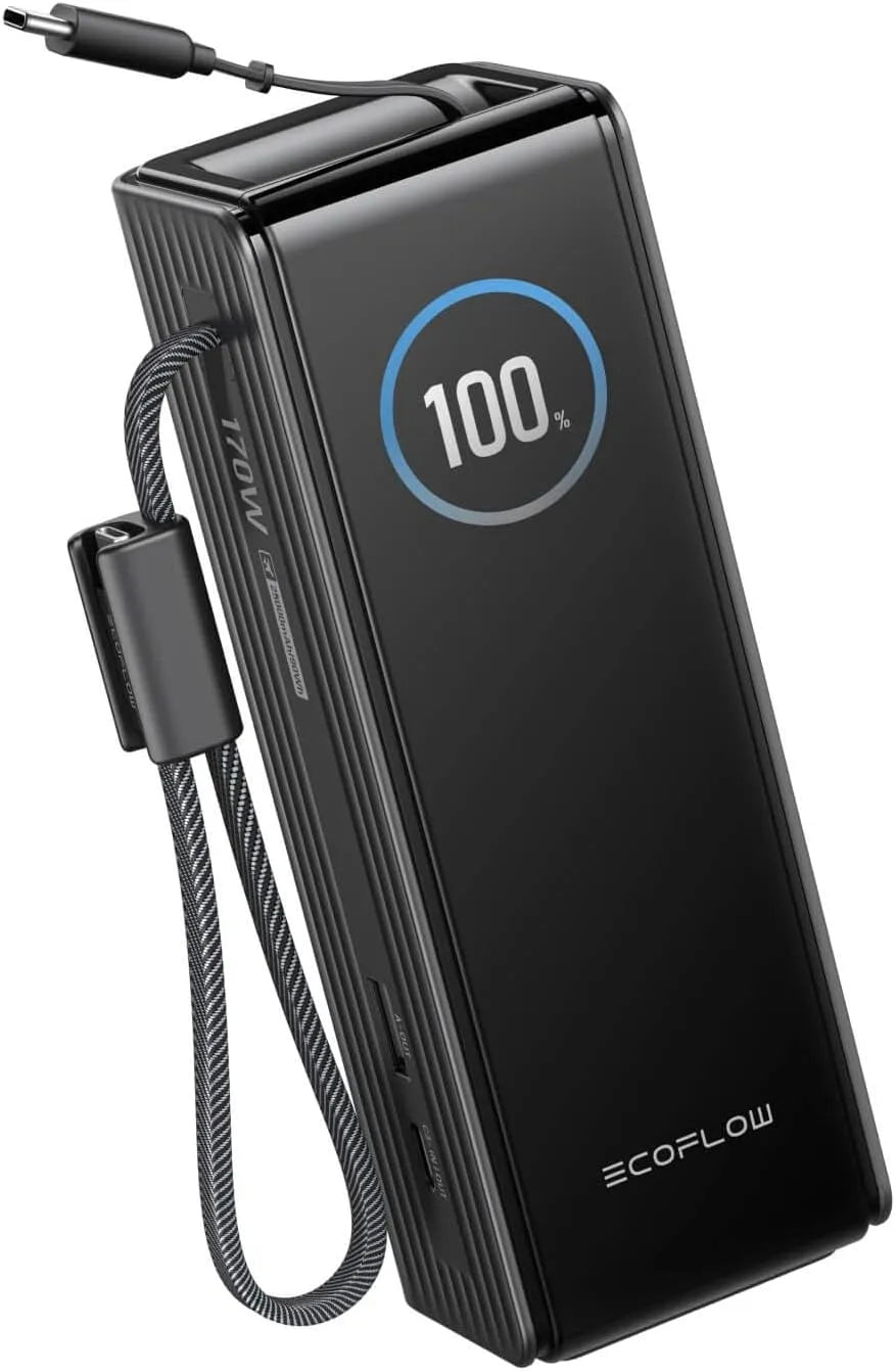 EcoFlow Batterie externe à charge rapide et chargeur portable, avec USB-C, 25000mAh, 170W, 100W, rétractable automatiquement