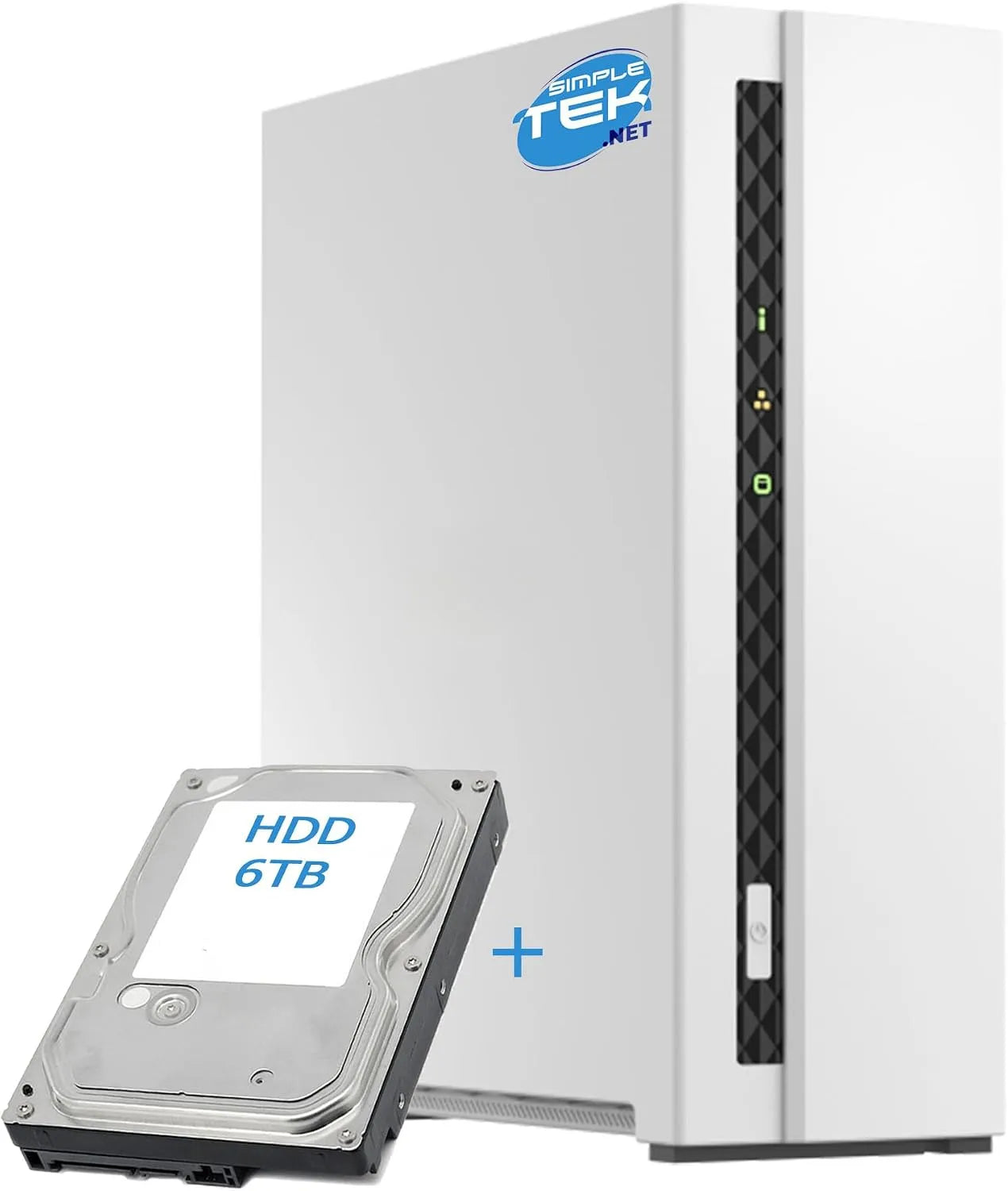 1 baies avec disque dur 6 To préinstallé, USB, SIMPLETEK - Système de stockage réseau domestique NAS avec 2 Go de RAM