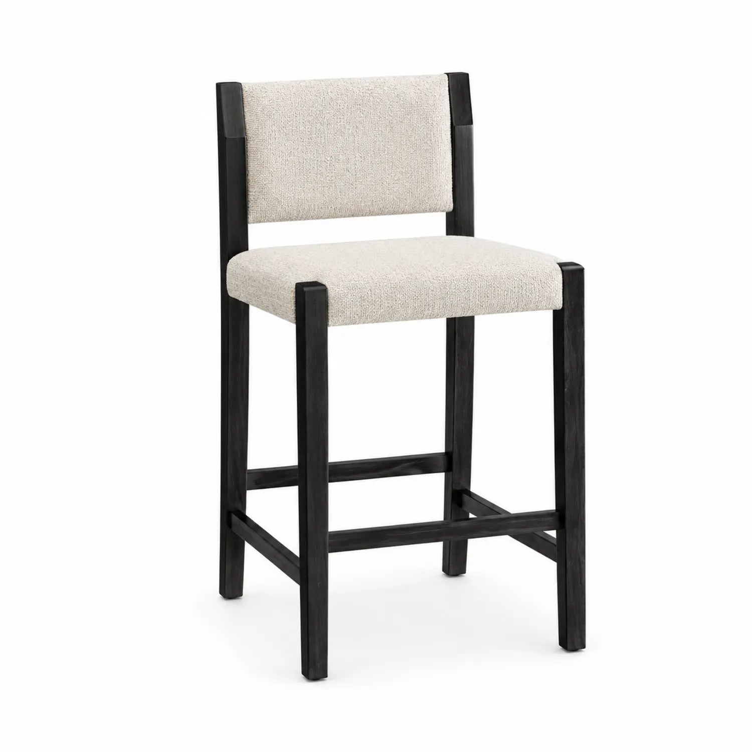 Tabouret de bar en bois noir avec siège en tissu polyester beige