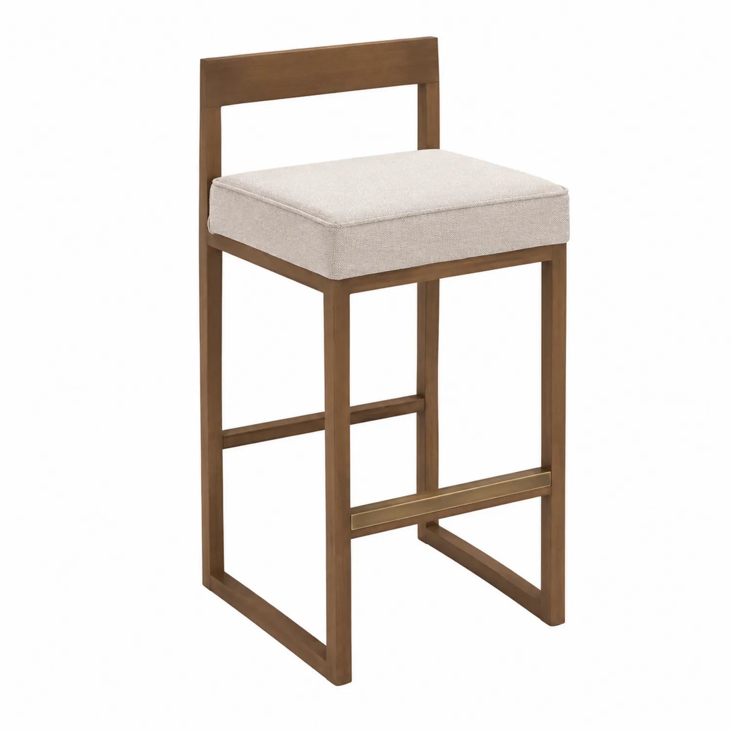 Tabouret de bar en bois avec coussin en tissu beige