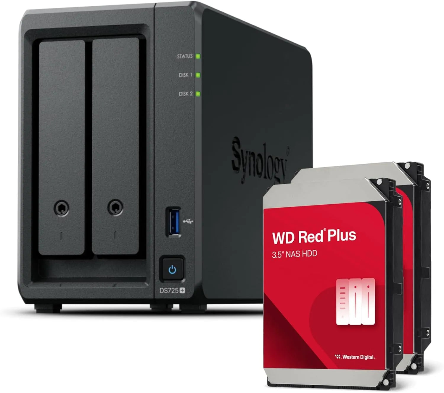 WD Red Plus 2 x 2 To 2 baies série Plus avec Ryzen R1600, 4 Go de RAM, 32 Go max, Synology DS725+ 4TB Western Digital