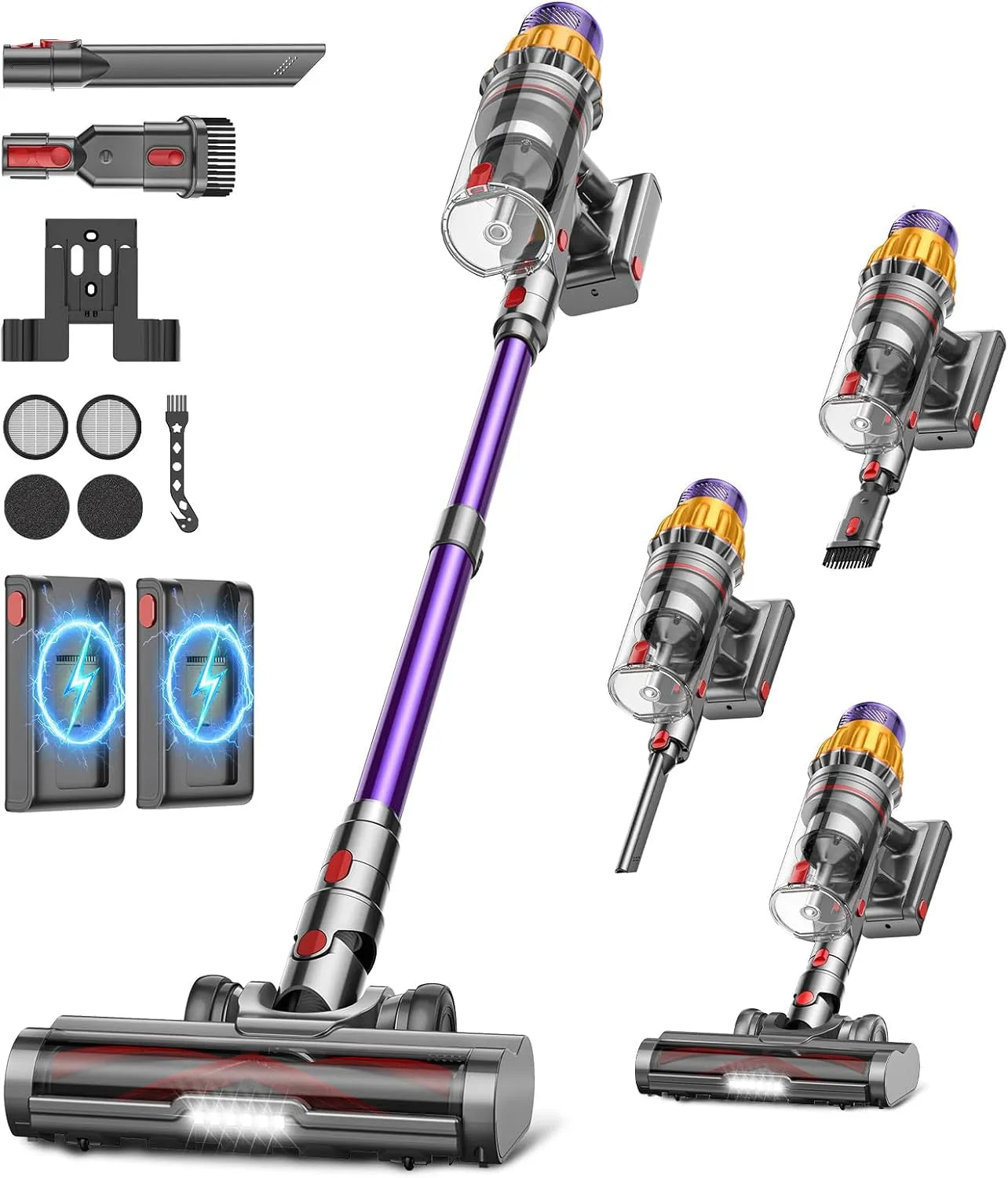 Aspirateur balai, sans fil, montage mural, affichage LED, rechargeable, 2.0L, 600W, pour tapis et tissus d'ameublement