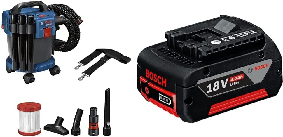 Bosch Aspirateur eau et poussière et aspirateur industriel, GAS, usage professionnel, set de 3,1.6m, 18V, 10 L, noir