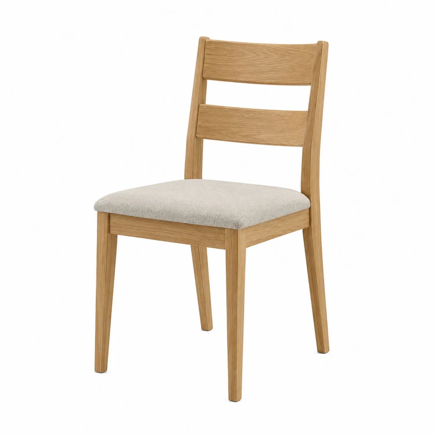 Chaise en bois de chêne avec assise en tissu beige