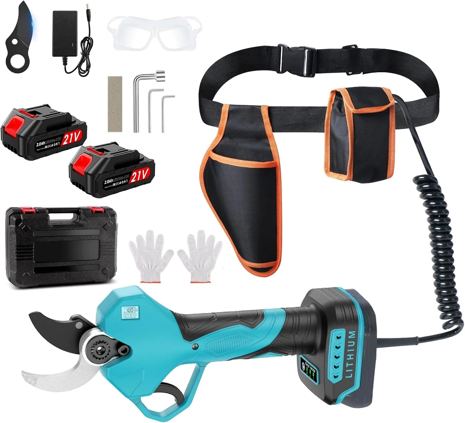 Sécateur, sans fil, moteur sans balais, 50mm, 21 V, 2000 mAh, pour l'entretien du jardin
