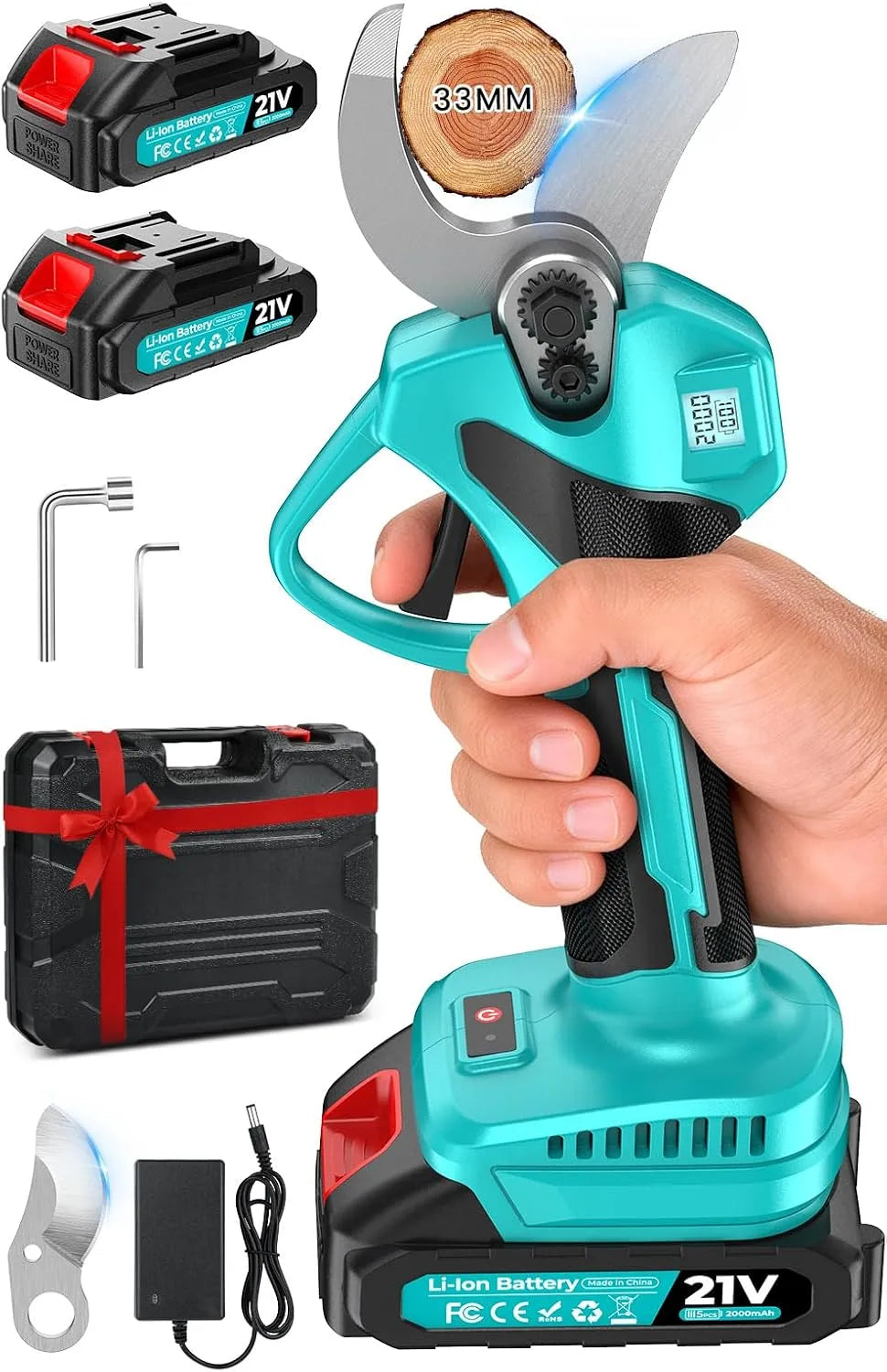 Sécateur, LCD, sans fil, moteur sans balais, format léger, avec écran, 33mm, pour l'entretien du jardin