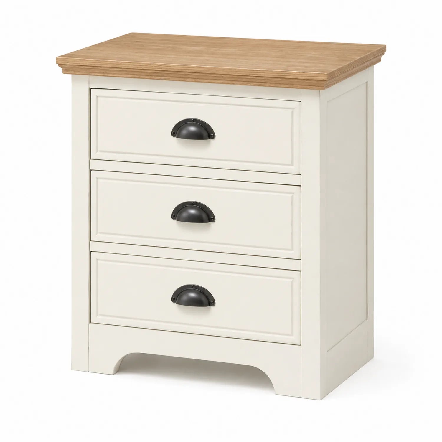 Table de chevet en MDF et chêne avec trois tiroirs Blanc