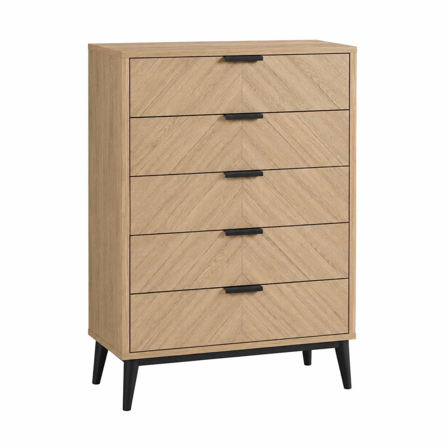 Chiffonnier 5 tiroirs en bois et métal chêne
