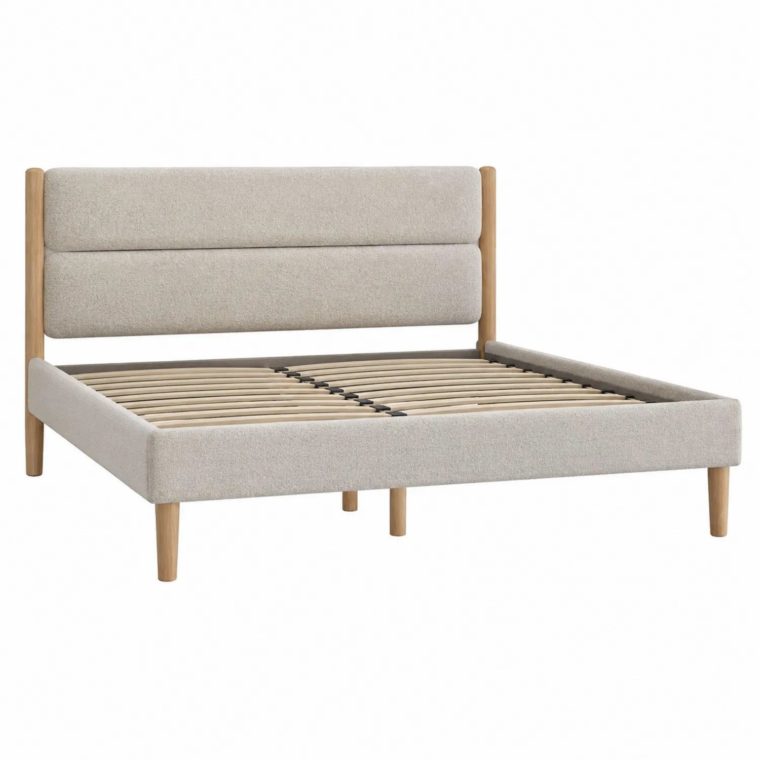 Lit double en bois avec tête de lit rembourrée en polyester 200x160 cm