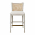 Chaise de bar en bois avec assise beige et dossier en rotin