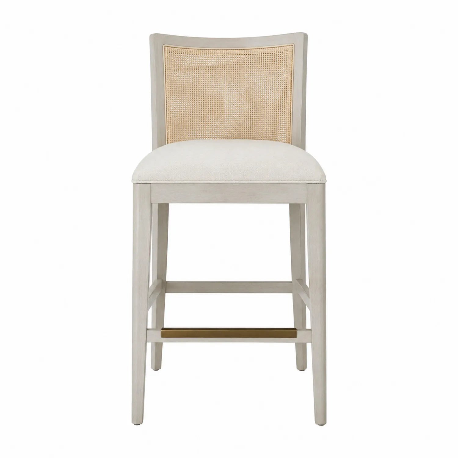 Chaise de bar en bois avec assise beige et dossier en rotin