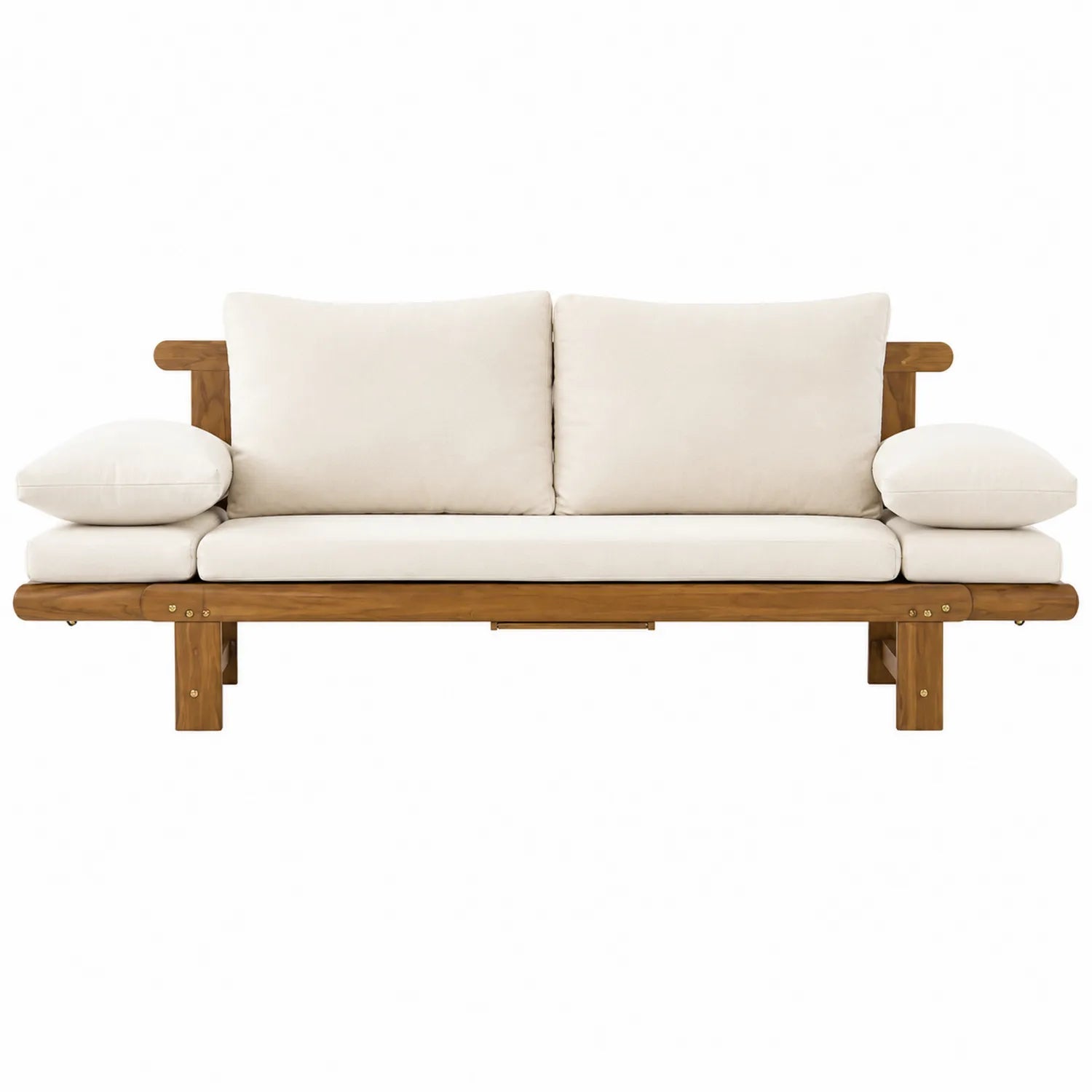 Canapé extérieur en bois d'acacia avec coussins en polyester beige 180 cm