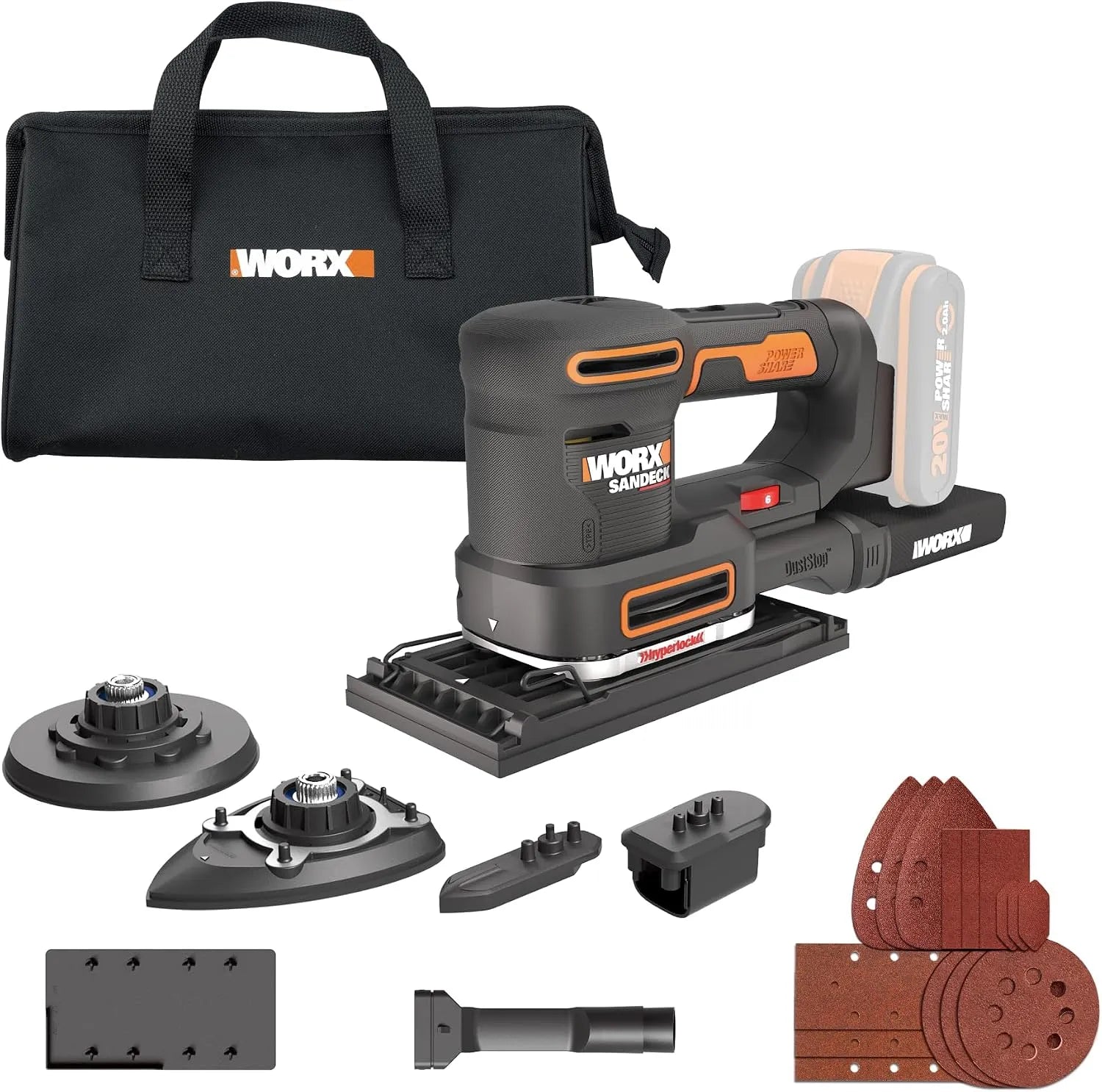 WORX WX820 Machine abrasive pour travailler le matériau et préparer les surfaces à la finition électrique, WX820.9, sans fil, 20V
