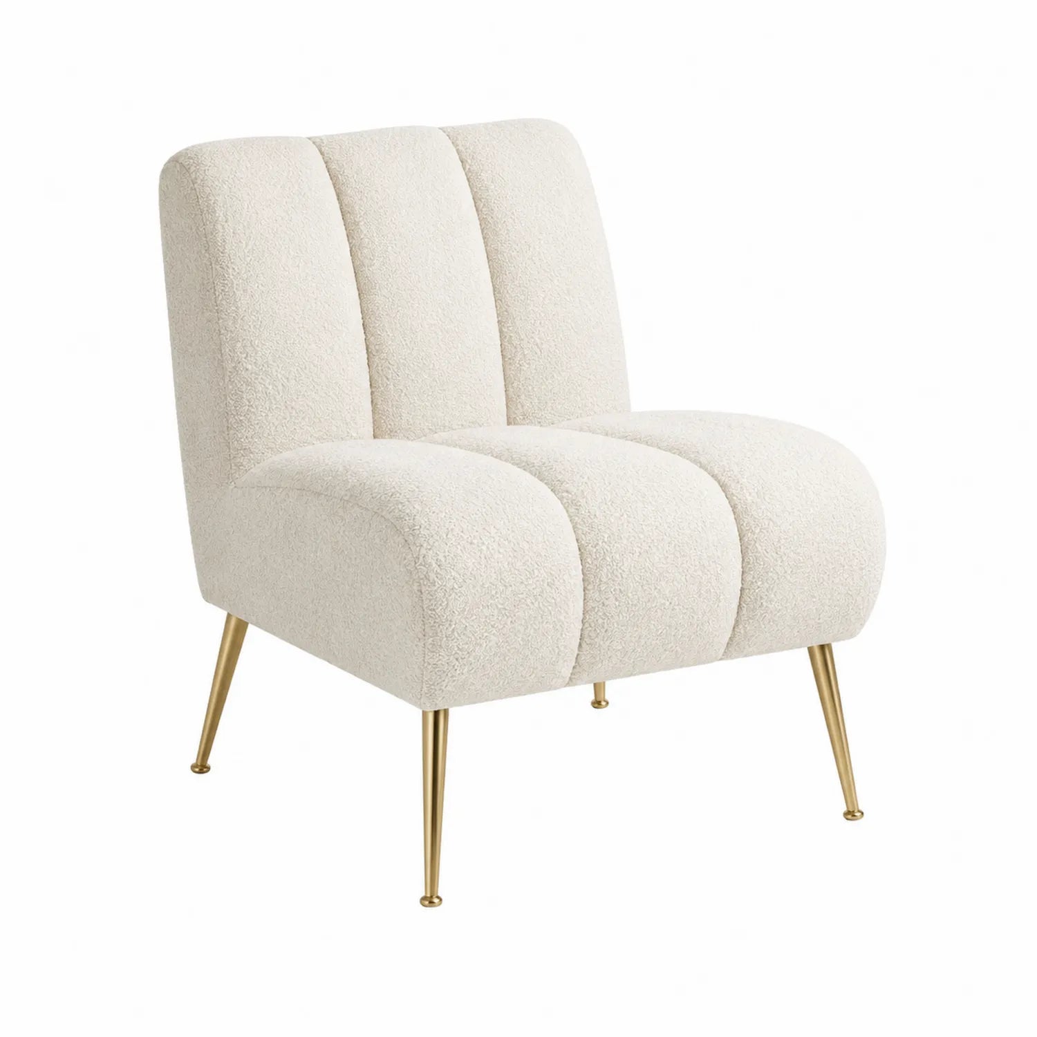 Fauteuil en tissu bouclé avec pieds en métal doré