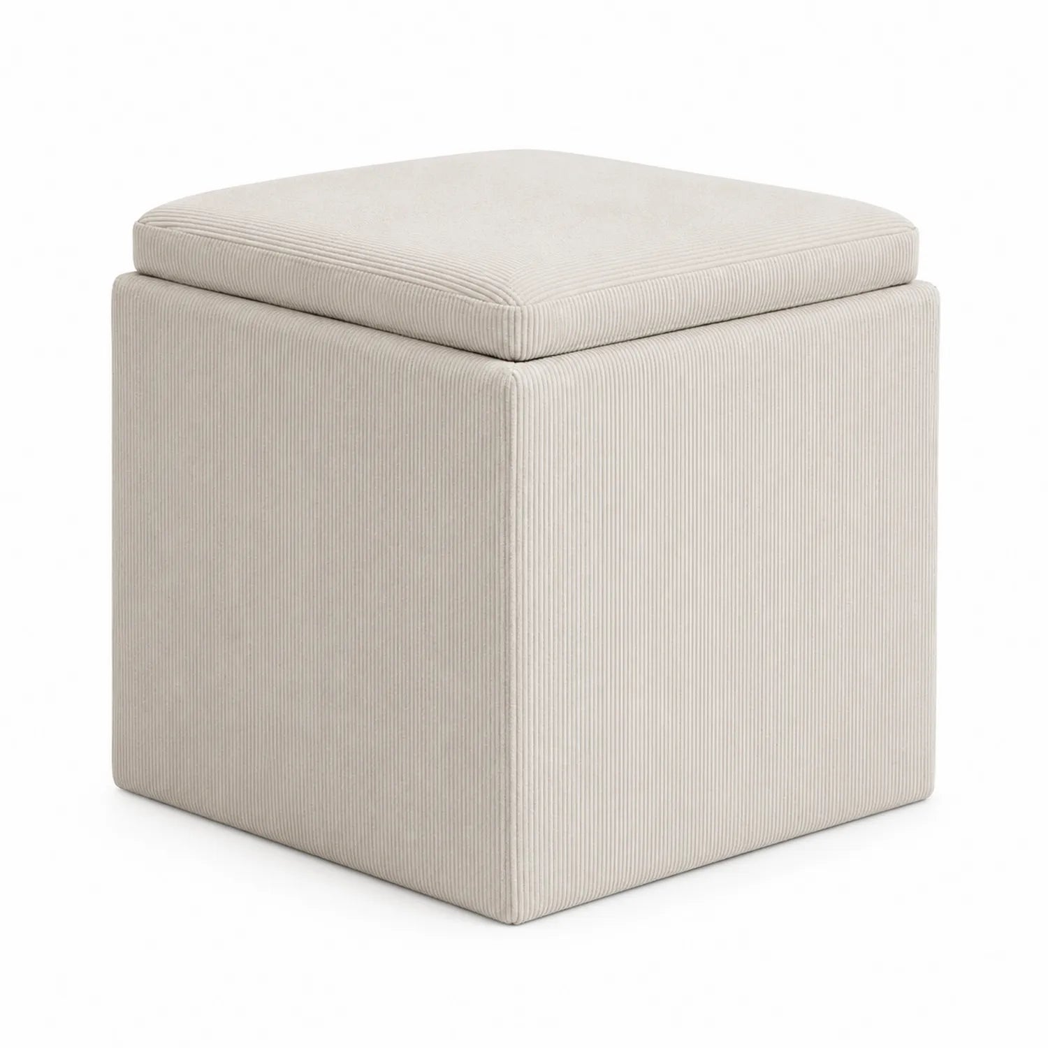 Repose-pieds cube en velours côtelé beige