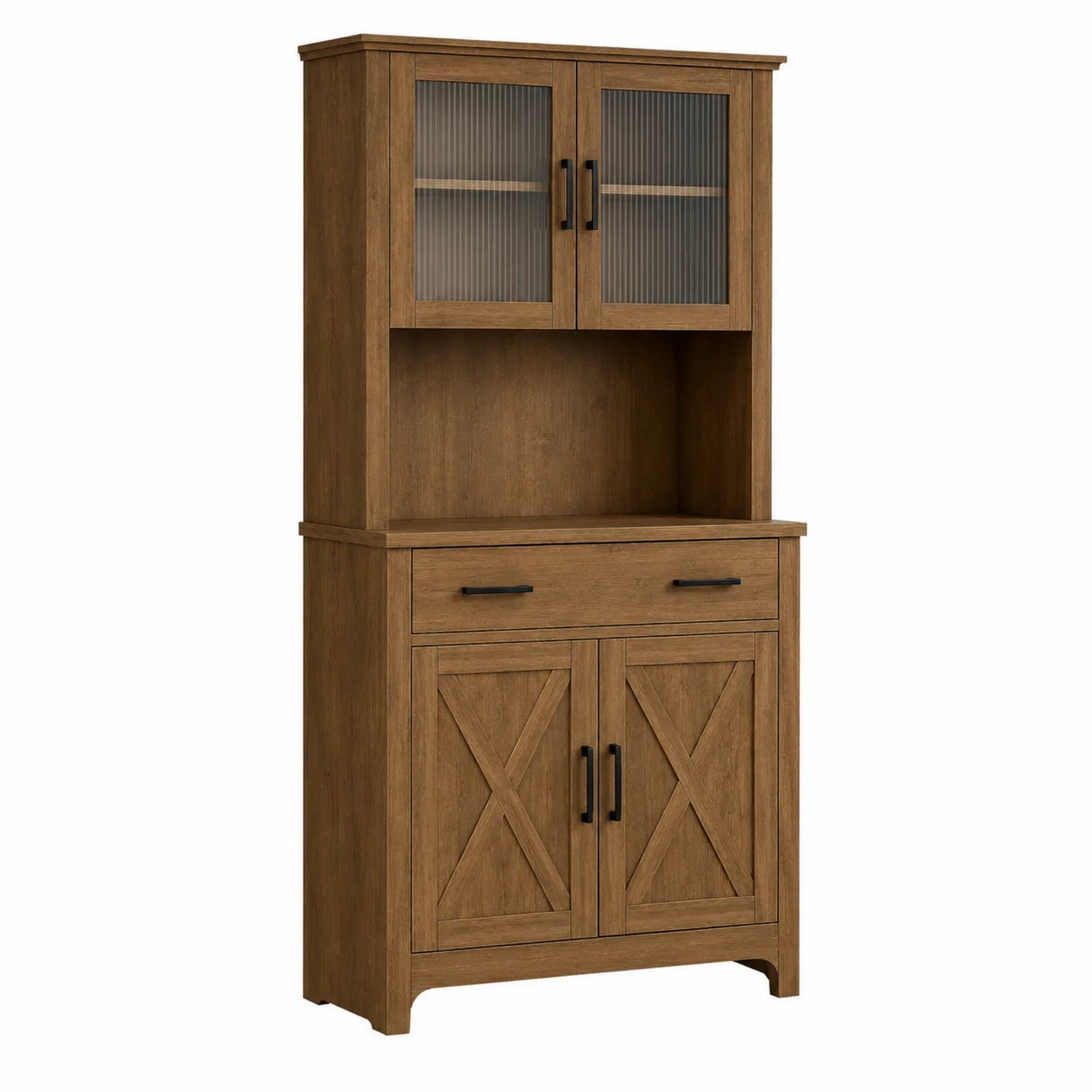 Buffet de cuisine en bois avec portes vitrées