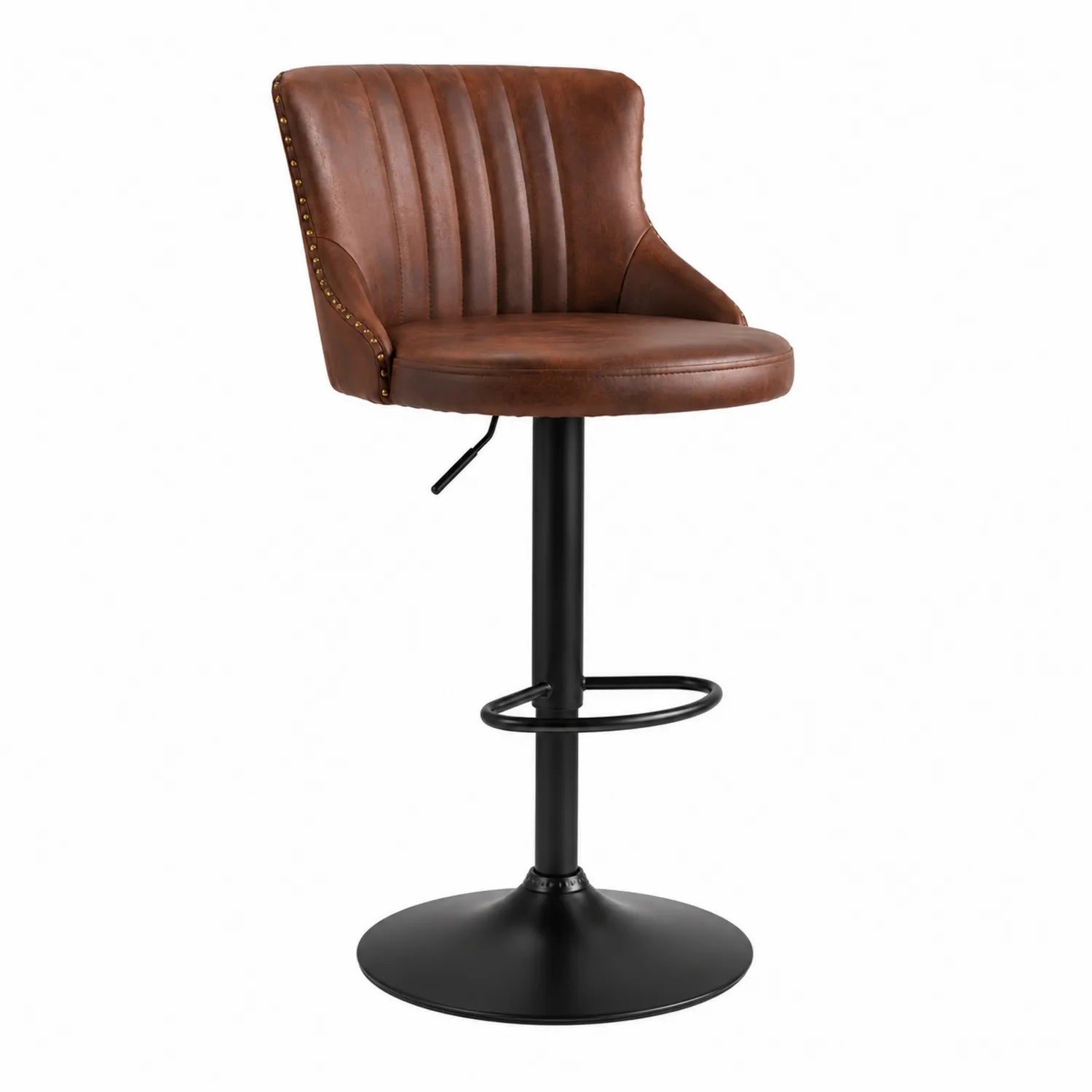 Tabouret de bar réglable en cuir synthétique marron et acier noir
