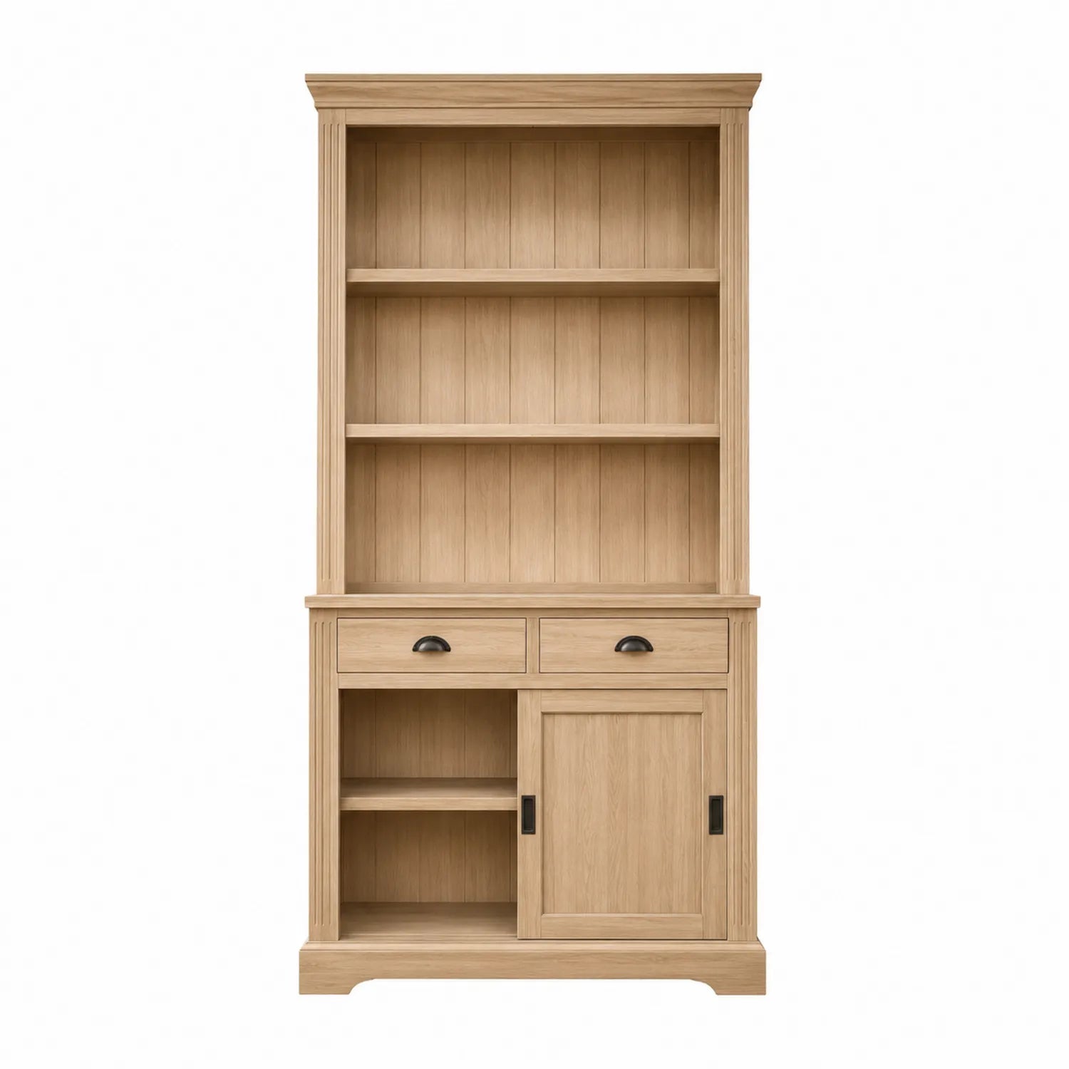 Bibliothèque en bois avec portes coulissantes et tiroirs, 200x90x40 cm
