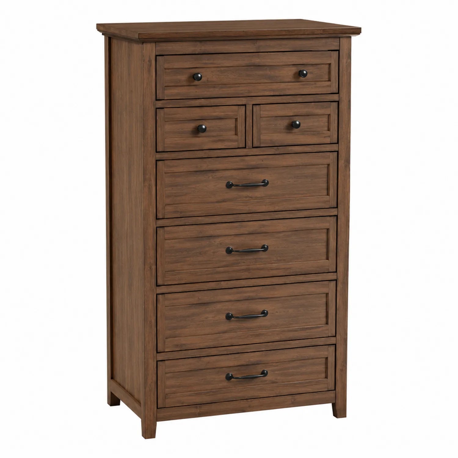 Commode en Bois Massif 6 Tiroirs avec Poignées Métalliques Noires