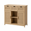 Buffet en bois avec tiroirs et portes en rotin 80x35x95 cm