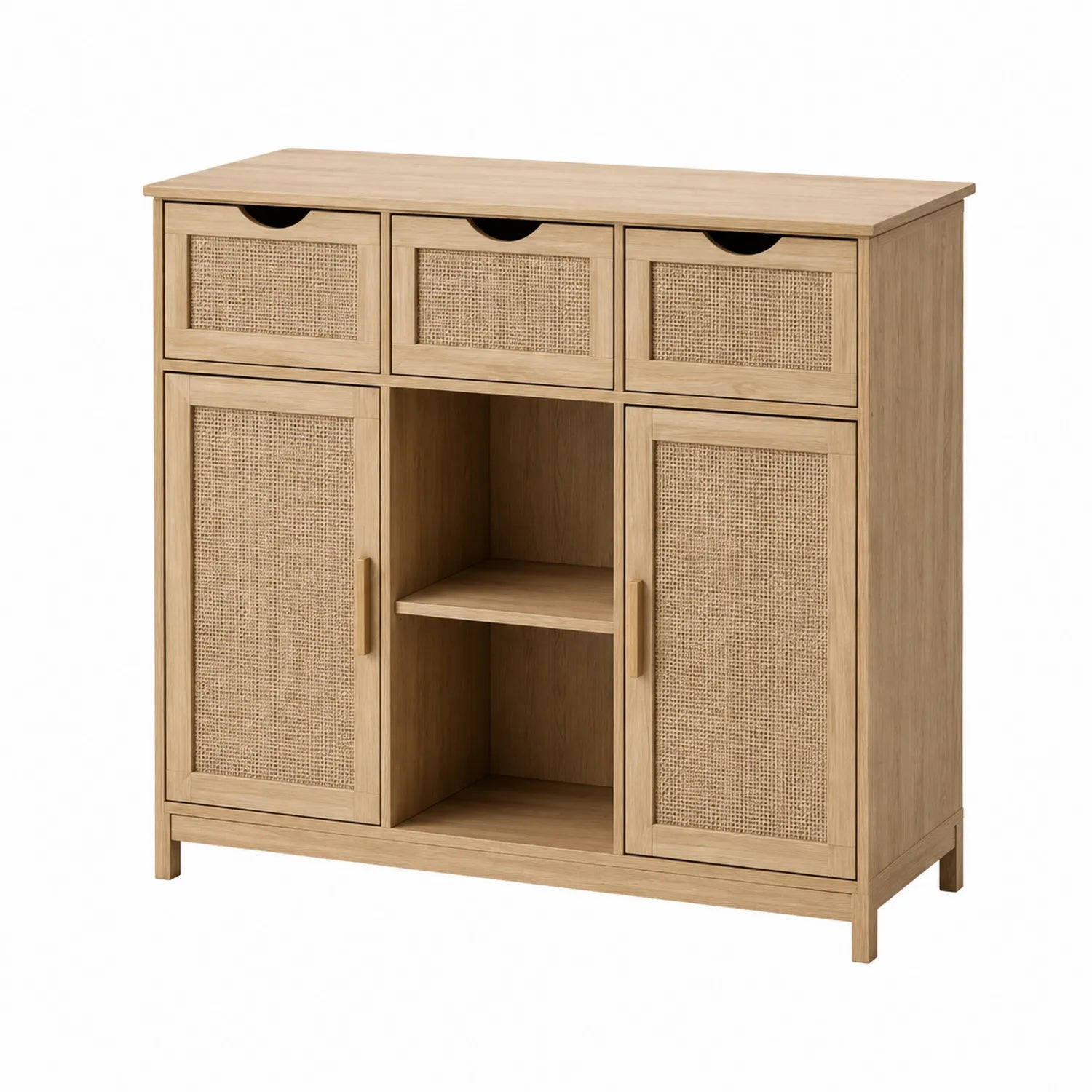 Buffet en bois avec tiroirs et portes en rotin 80x35x95 cm