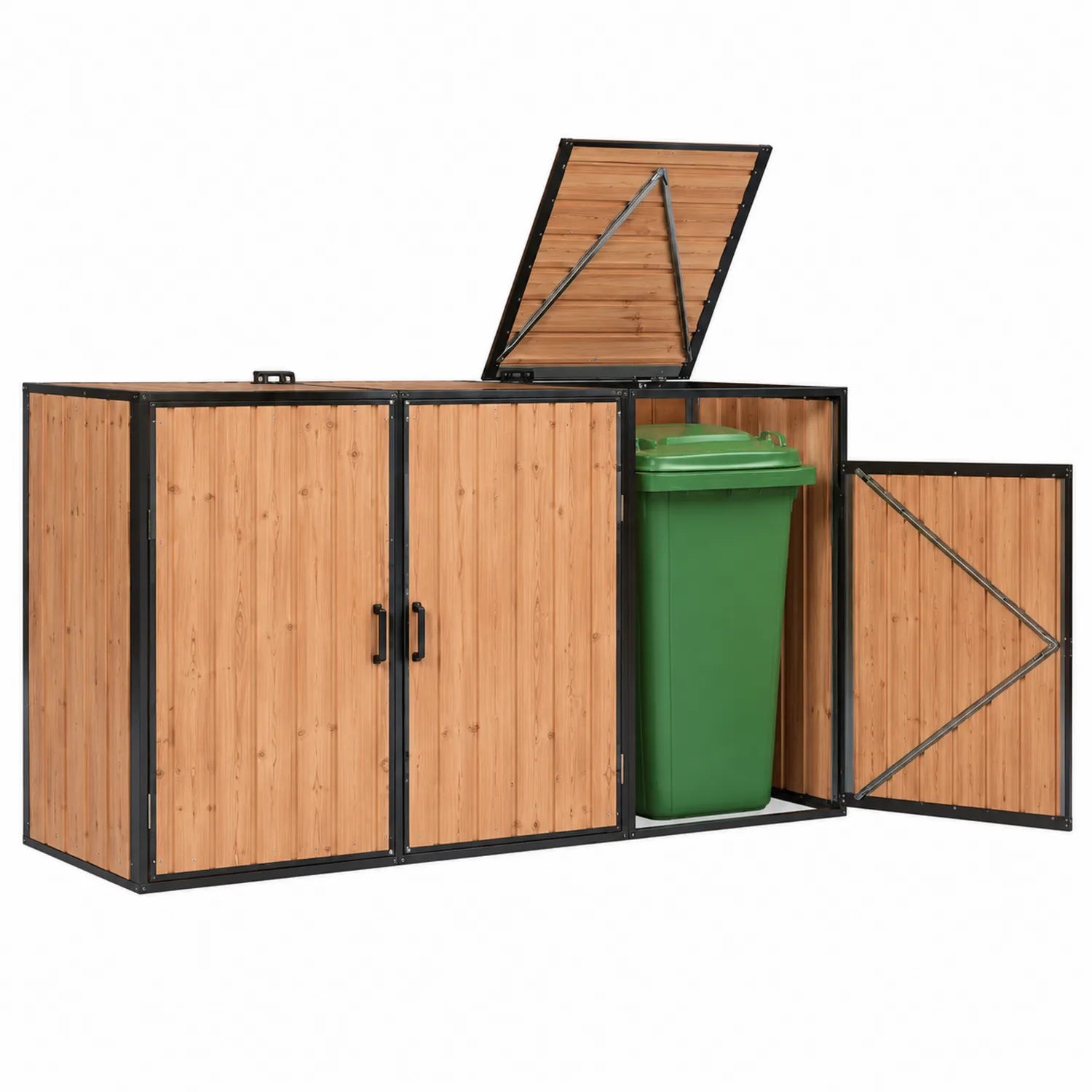 Abri à Poubelles Extérieur Métal Bois Composite 158x80x120cm